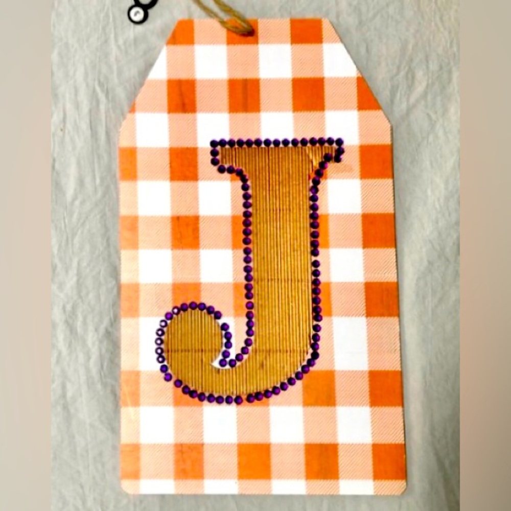 LARGE TAG-ARTS & CRAFTS embellished/bedazzled monogrammed lettered tag size13x8